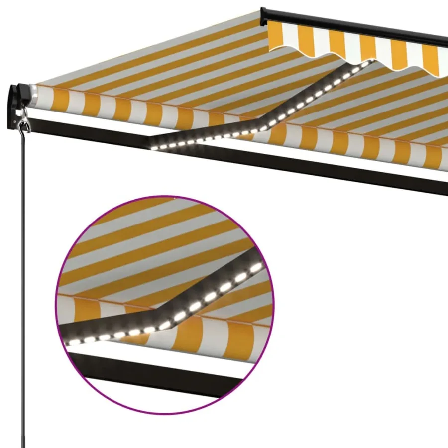 Auvent manuel rétractable avec LED 500x350 cm Jaune et blanc - 5