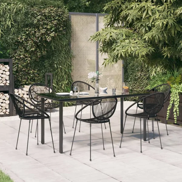 Ensemble à manger de jardin 7 pcs Noir Rotin PVC