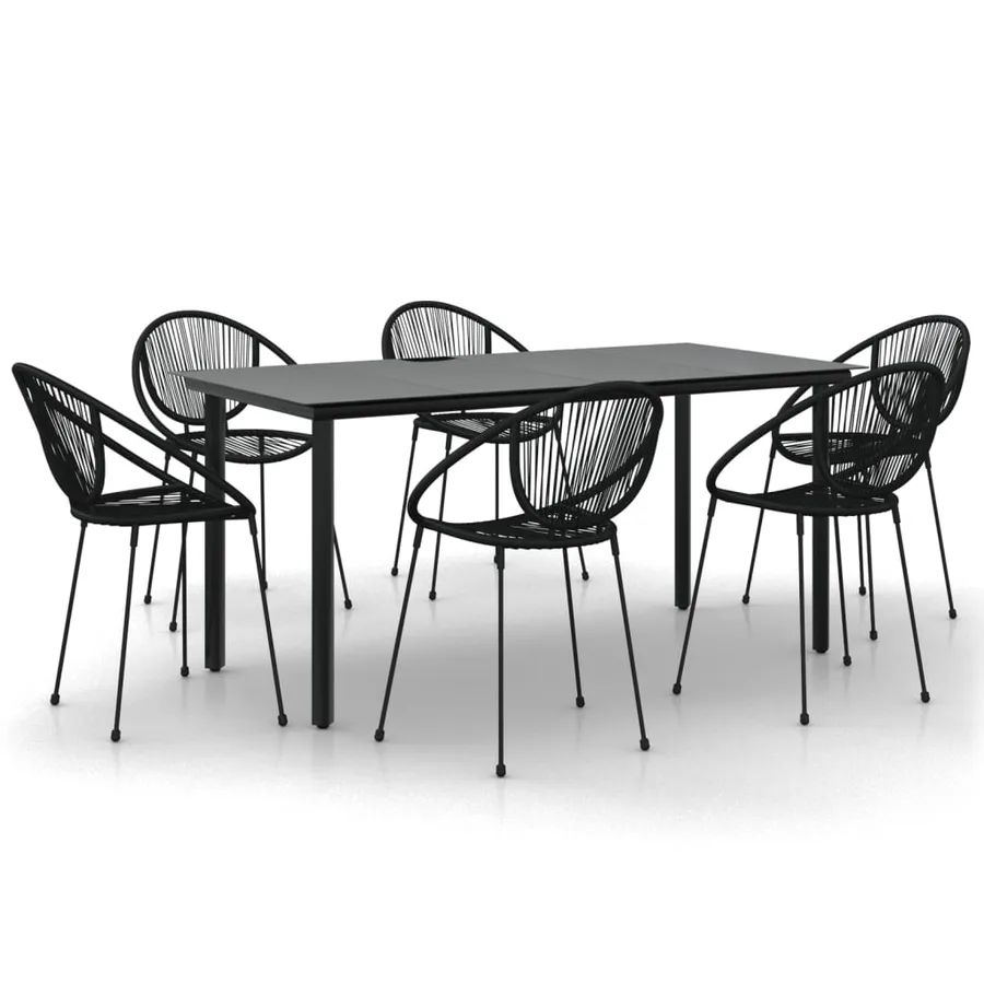 Ensemble à manger de jardin 7 pcs Noir Rotin PVC - 2