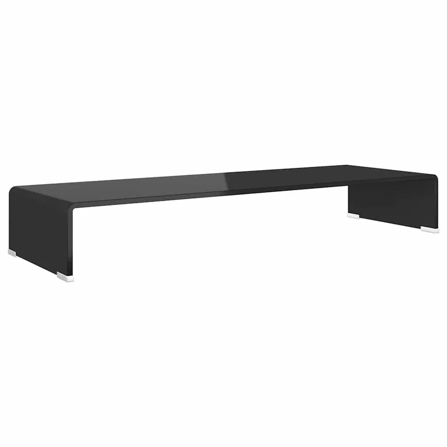 Meuble TV/support pour moniteur 90x30x13 cm verre noir - 2