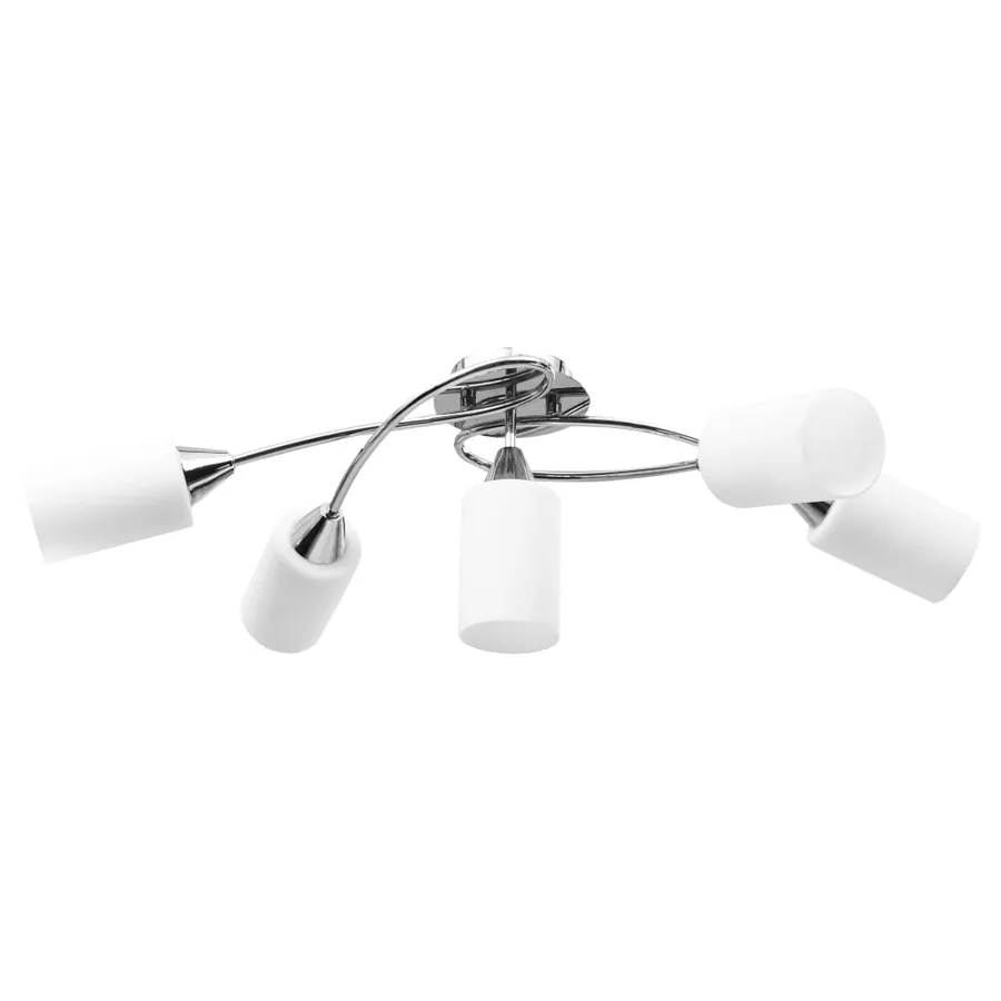 Plafonnier avec abat-jour en verre 5 ampoules E14 Blanc Cône - 2