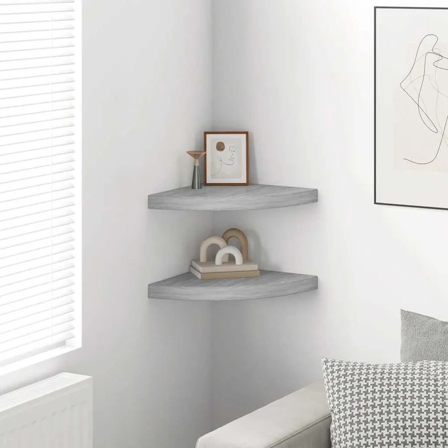 Étagères d'angle murales 2 pcs Gris béton 35x35x3,8 cm MDF - 3