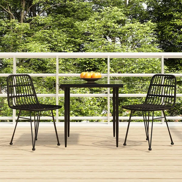 Ensemble à manger de jardin 3 pcs Noir Résine tressée