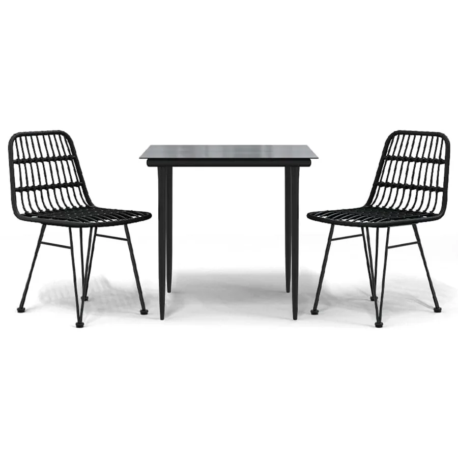 Ensemble à manger de jardin 3 pcs Noir Résine tressée - 2