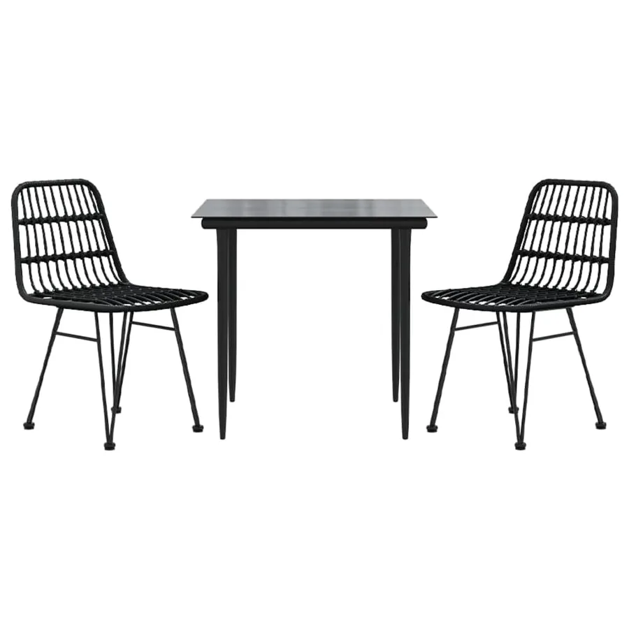 Ensemble à manger de jardin 3 pcs Noir Résine tressée - 3