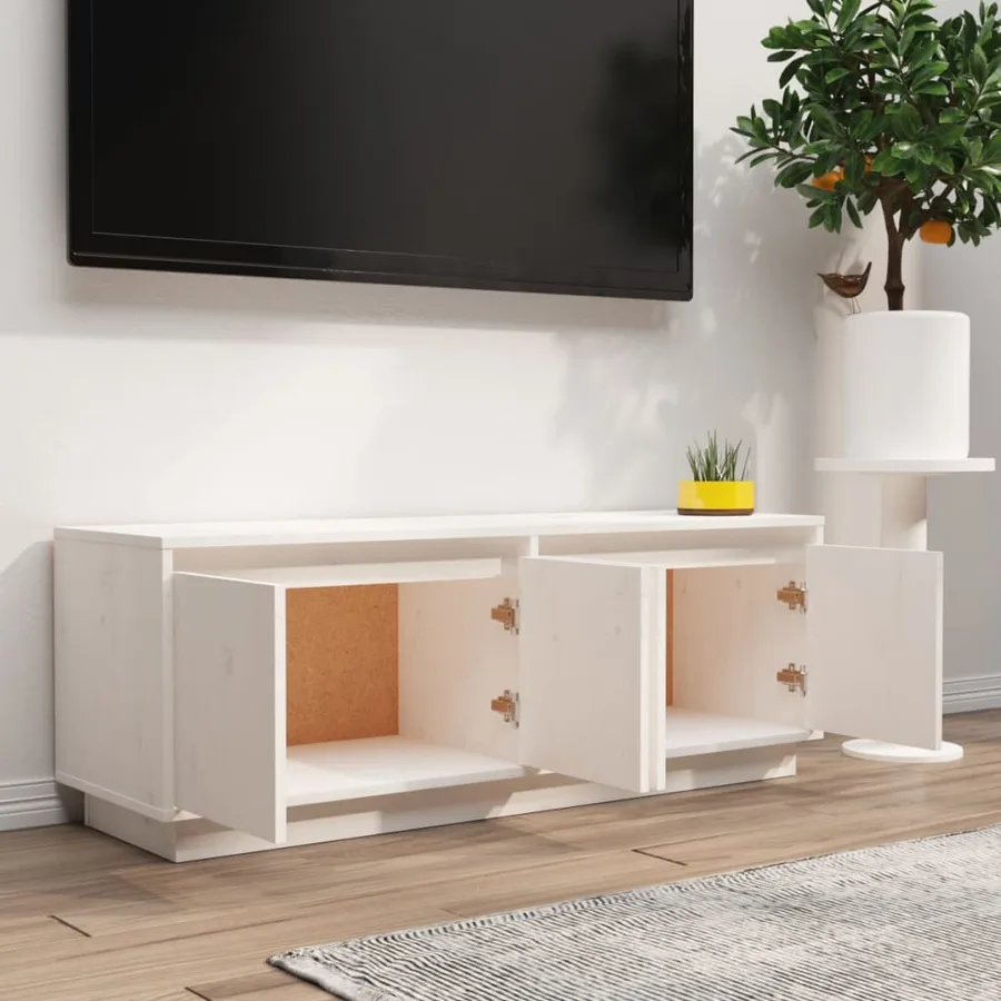 Meuble TV Blanc 110x34x40 cm Bois de pin massif - 3