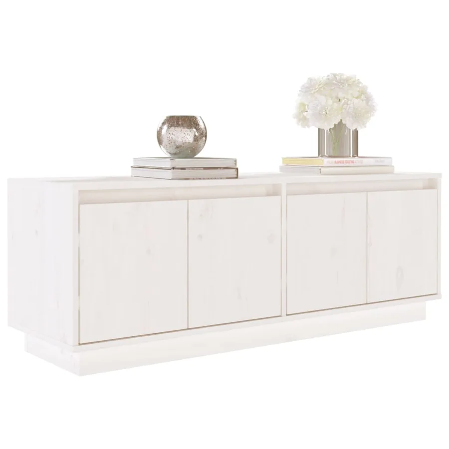 Meuble TV Blanc 110x34x40 cm Bois de pin massif - 4