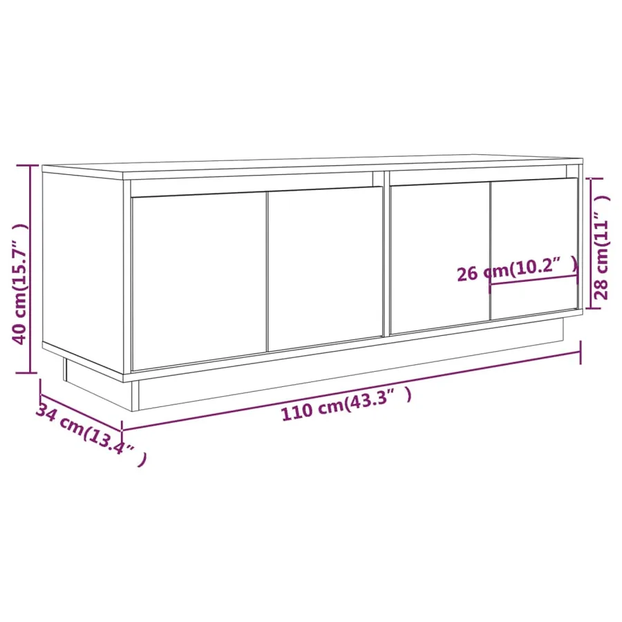 Meuble TV Blanc 110x34x40 cm Bois de pin massif - 9