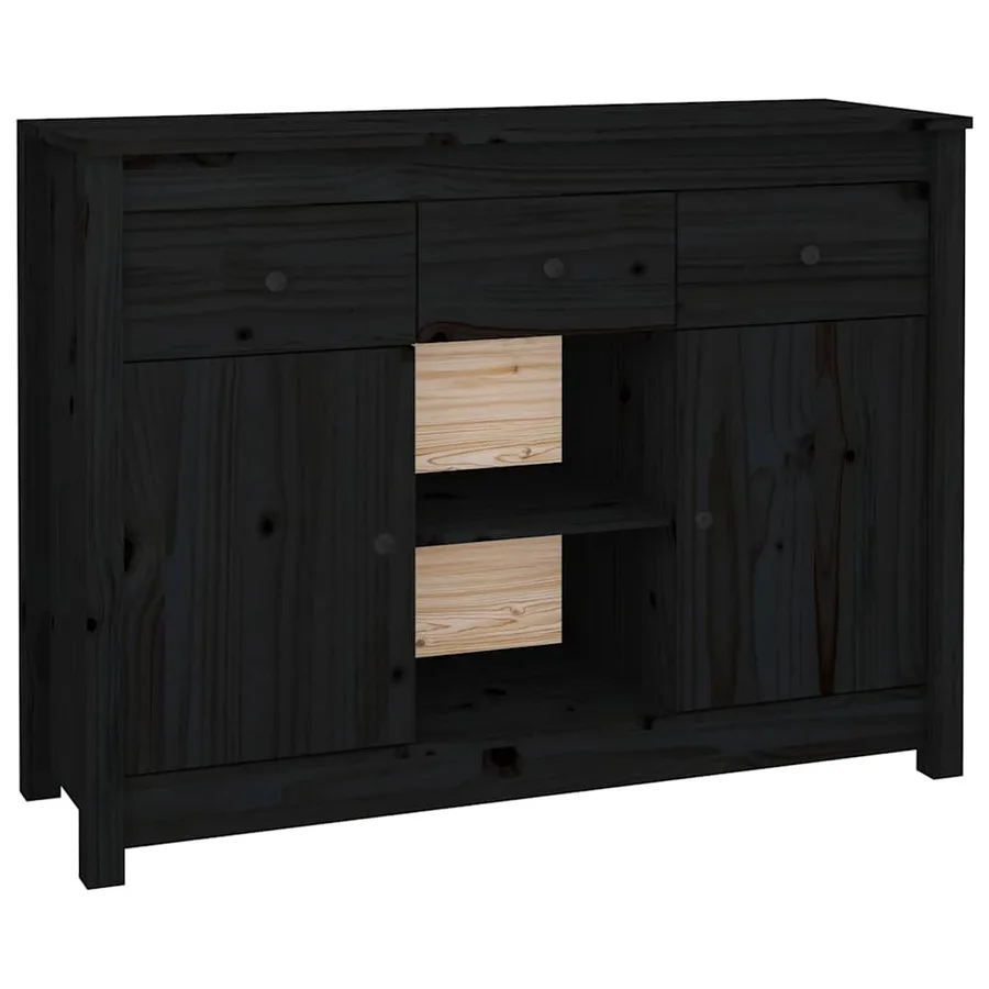 Buffet Noir 100x35x74,5 cm Bois massif de pin - 2