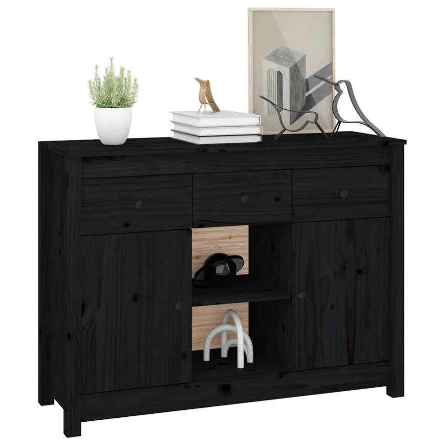 Buffet Noir 100x35x74,5 cm Bois massif de pin - 4