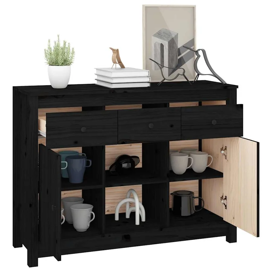 Buffet Noir 100x35x74,5 cm Bois massif de pin - 5