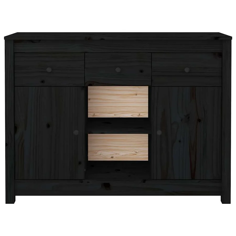 Buffet Noir 100x35x74,5 cm Bois massif de pin - 6
