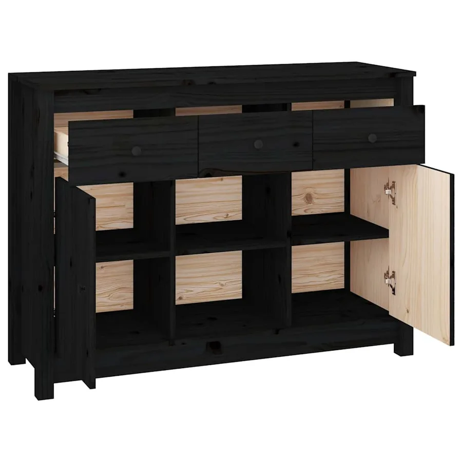 Buffet Noir 100x35x74,5 cm Bois massif de pin - 8
