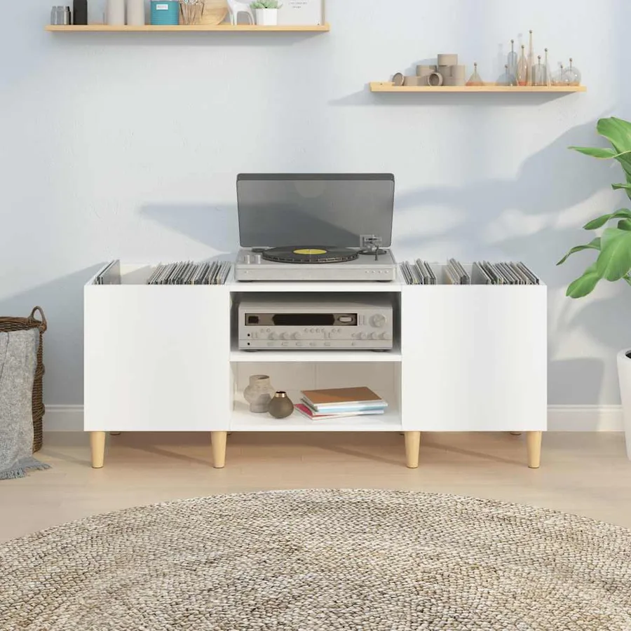 Armoire à disques blanc brillant 121x38x48 cm bois d'ingénierie - 3