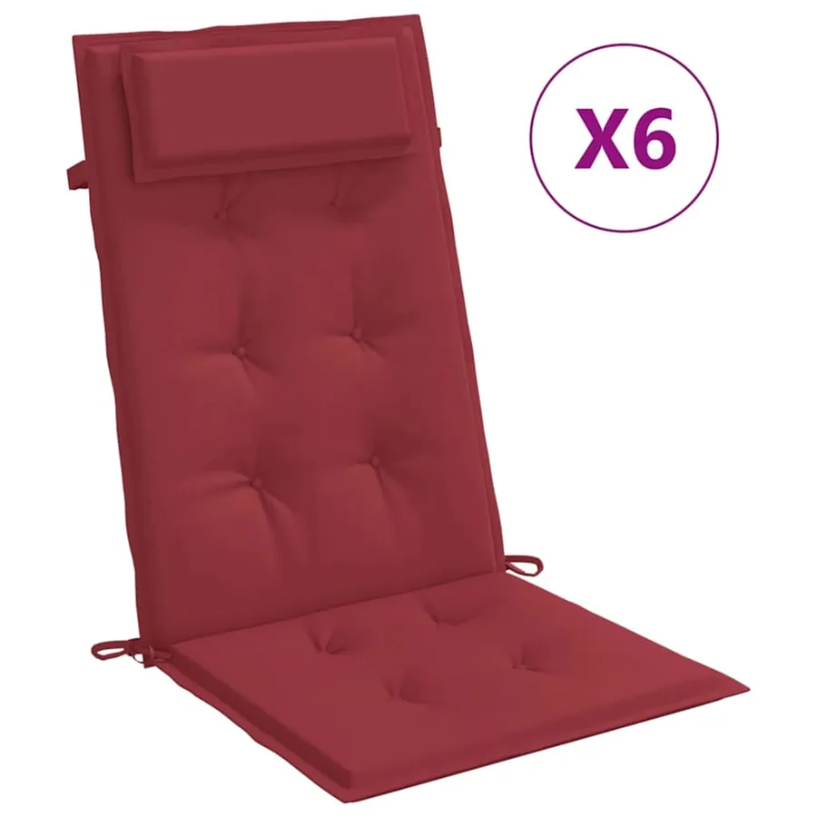 Coussins de chaise à dossier haut lot de 6 rouge bordeaux - 2