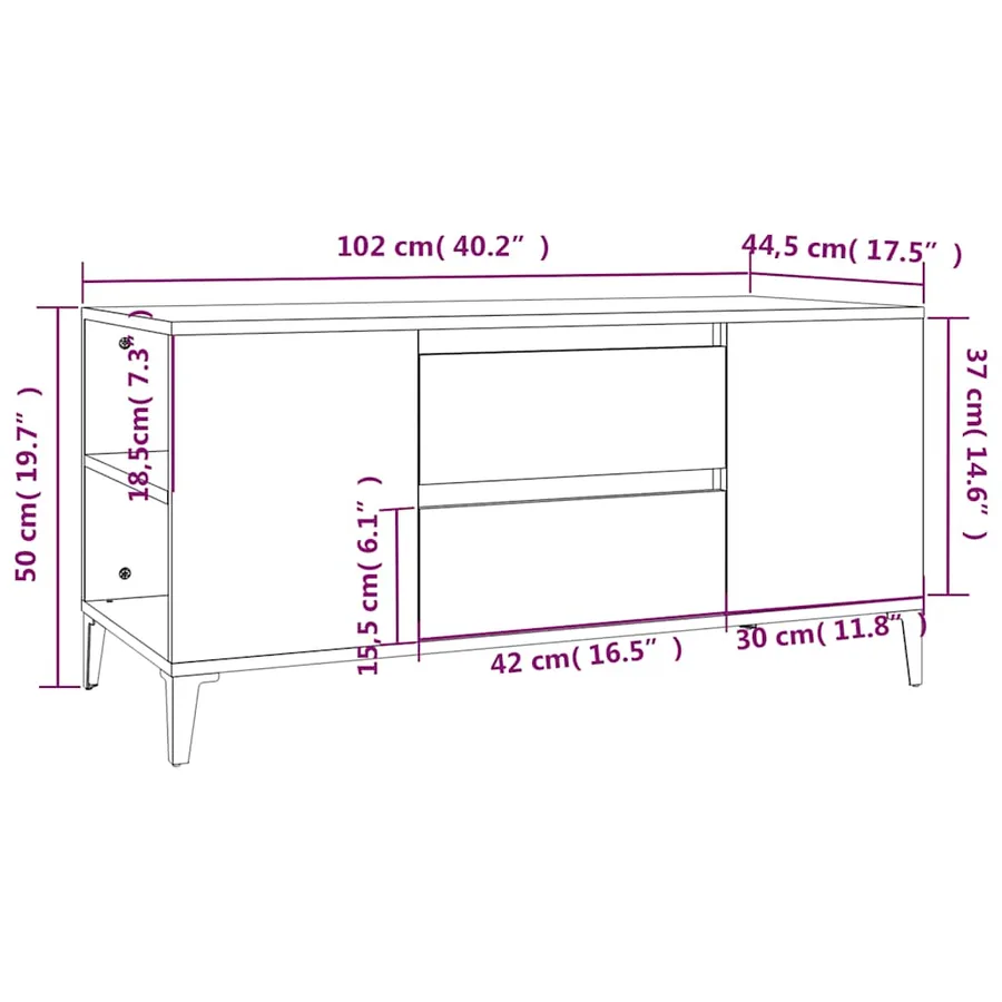 Meuble TV Noir 102x44,5x50 cm Bois d'ingénierie - 10