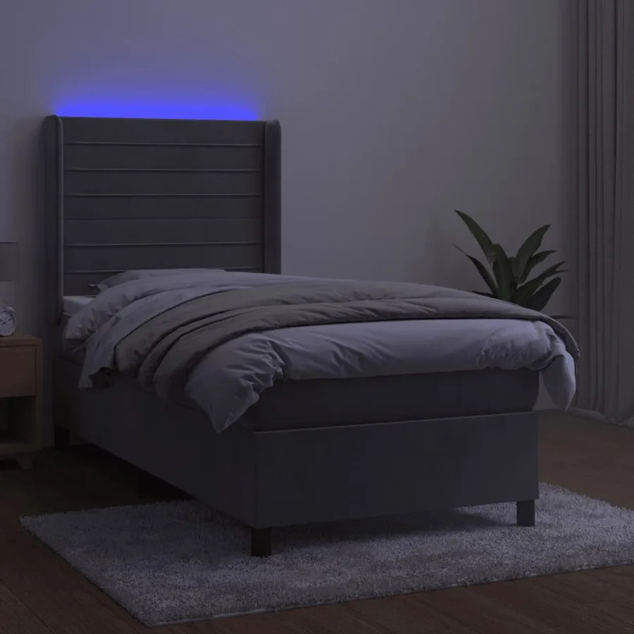 Sommier à lattes de lit et matelas et LED Gris clair 80x200cm - 3