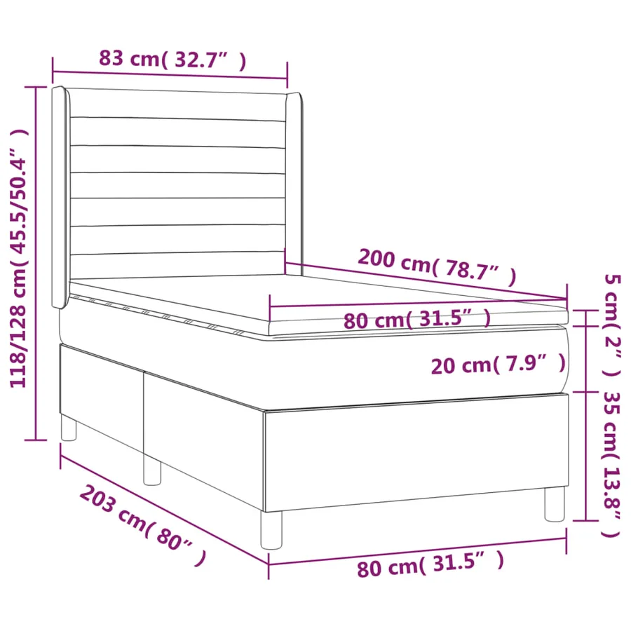 Sommier à lattes de lit et matelas et LED Gris clair 80x200cm - 8