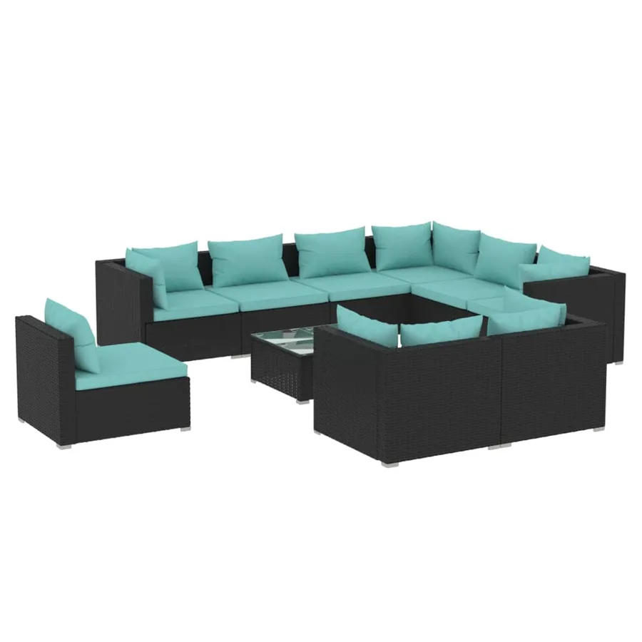Salon de jardin 10 pcs avec coussins Résine tressée Noir - 2