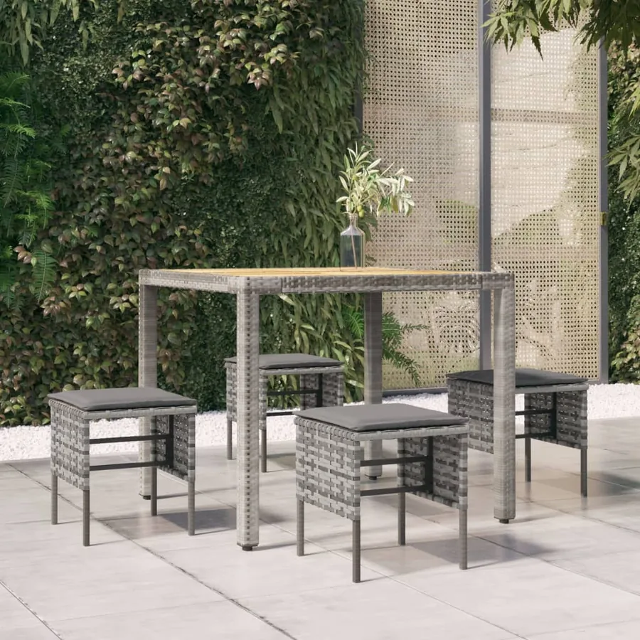 Repose-pieds de jardin et coussins lot de 4 Gris Résine tressée