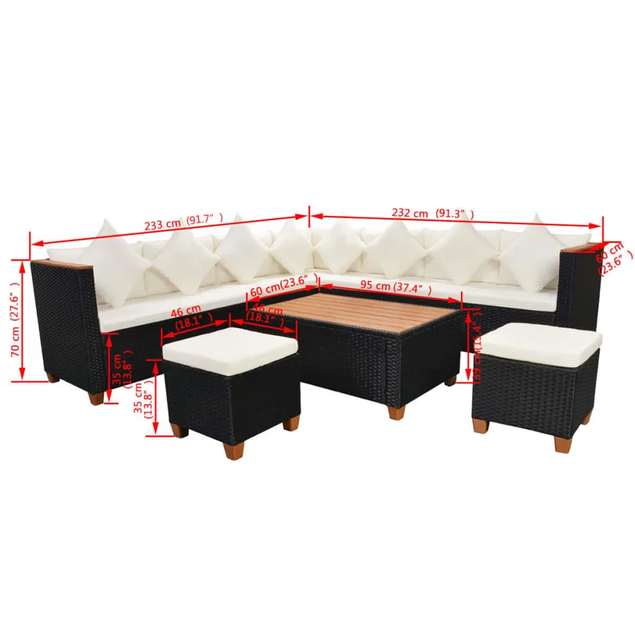 Salon de jardin 7 pcs avec coussins Résine tressée Noir - 11