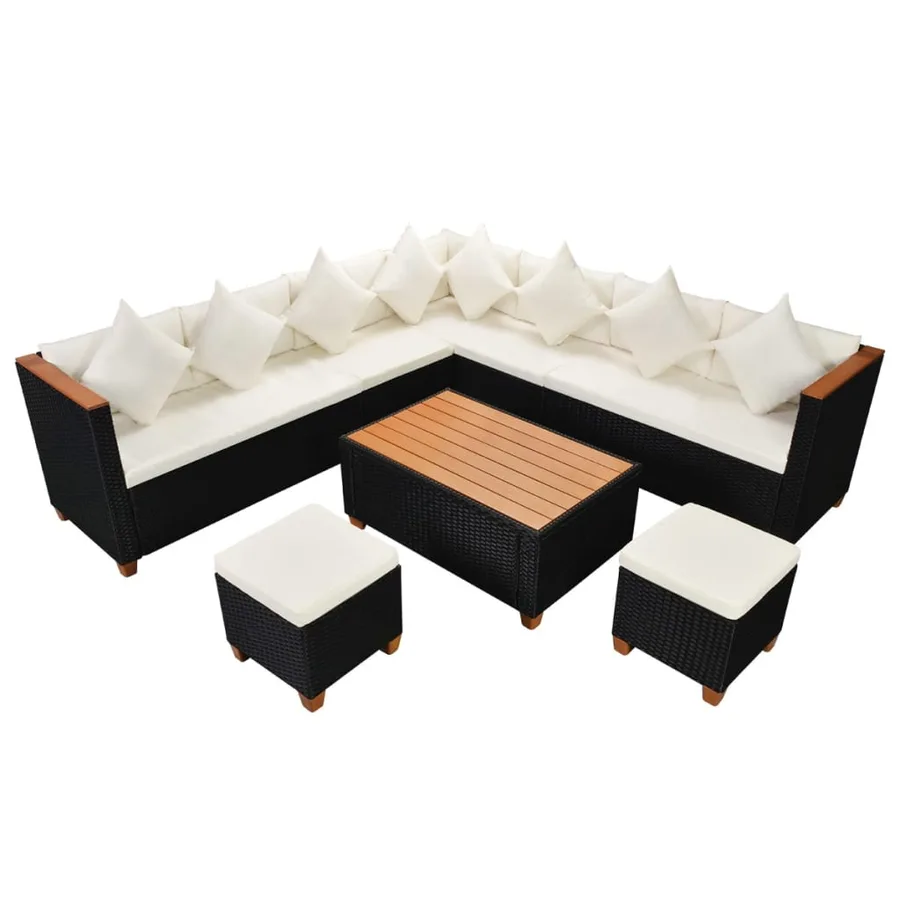 Salon de jardin 7 pcs avec coussins Résine tressée Noir - 2