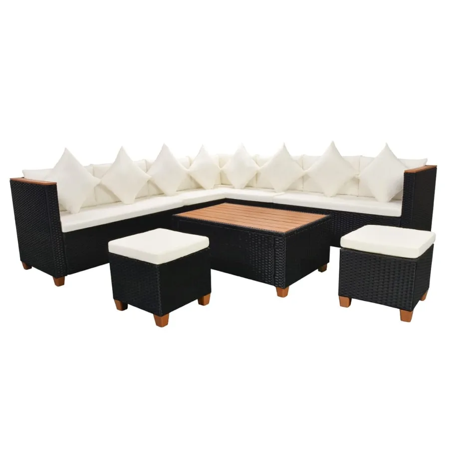 Salon de jardin 7 pcs avec coussins Résine tressée Noir - 3