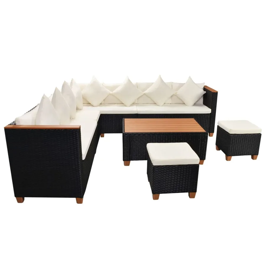 Salon de jardin 7 pcs avec coussins Résine tressée Noir - 4