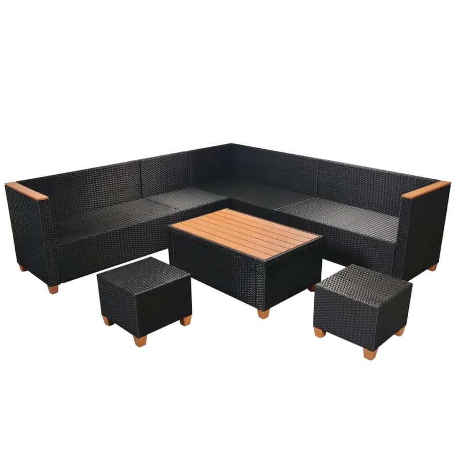 Salon de jardin 7 pcs avec coussins Résine tressée Noir - 5