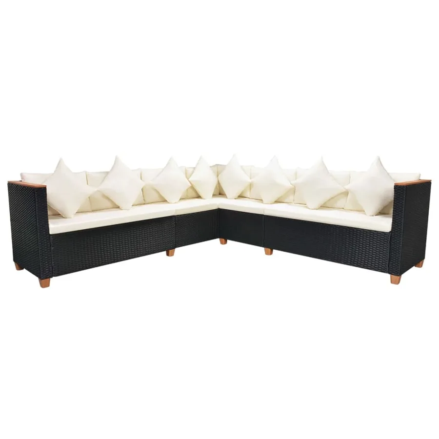 Salon de jardin 7 pcs avec coussins Résine tressée Noir - 6