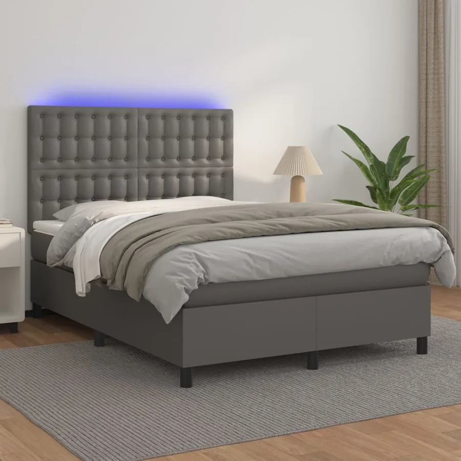 Sommier à lattes de lit avec matelas et LED Gris 140x200 cm