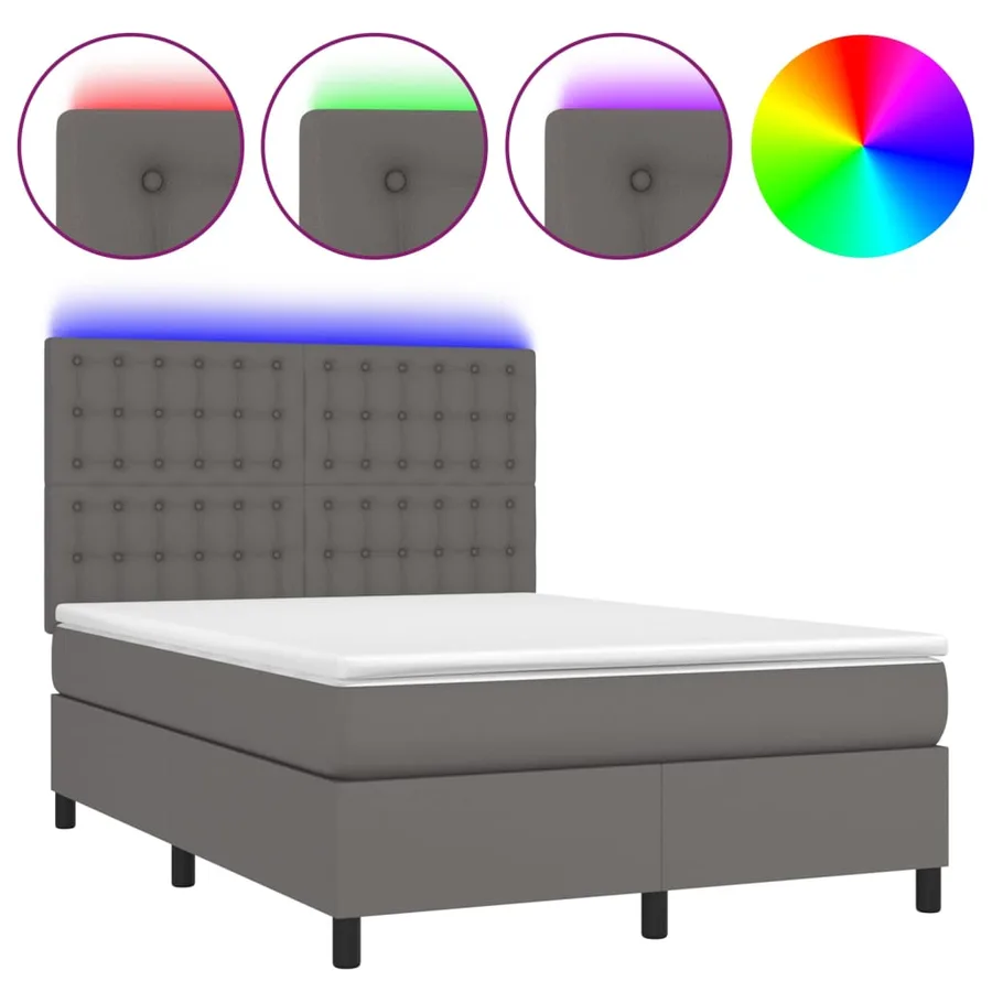 Sommier à lattes de lit avec matelas et LED Gris 140x200 cm - 2