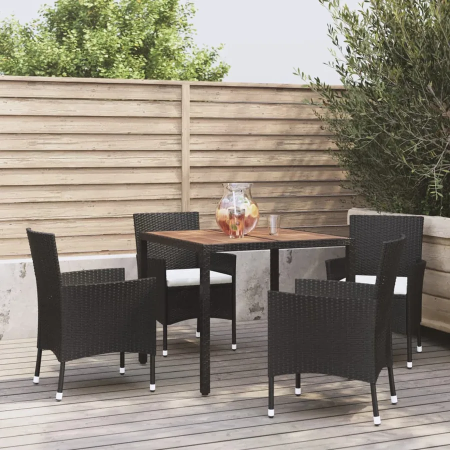 Ensemble à manger de jardin coussins 5pcs Noir Résine tressée