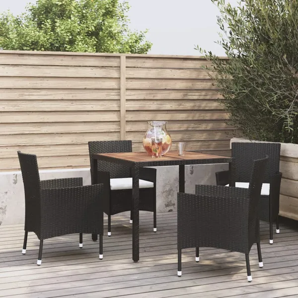 Ensemble à manger de jardin coussins 5pcs Noir Résine tressée