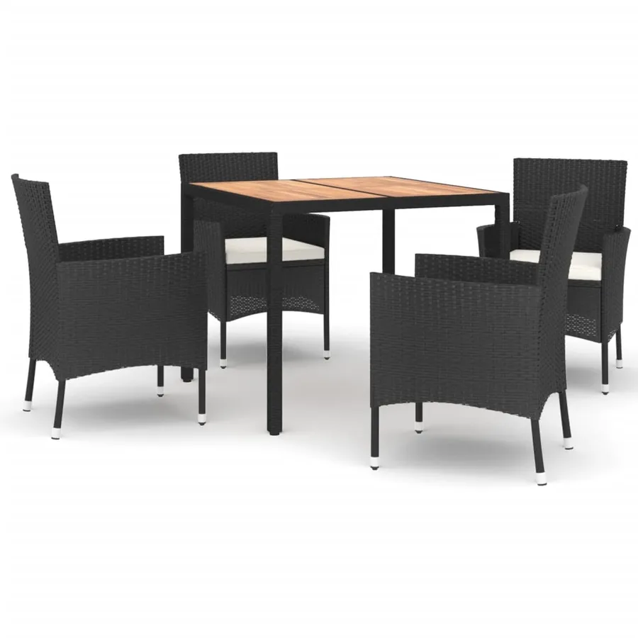 Ensemble à manger de jardin coussins 5pcs Noir Résine tressée - 2