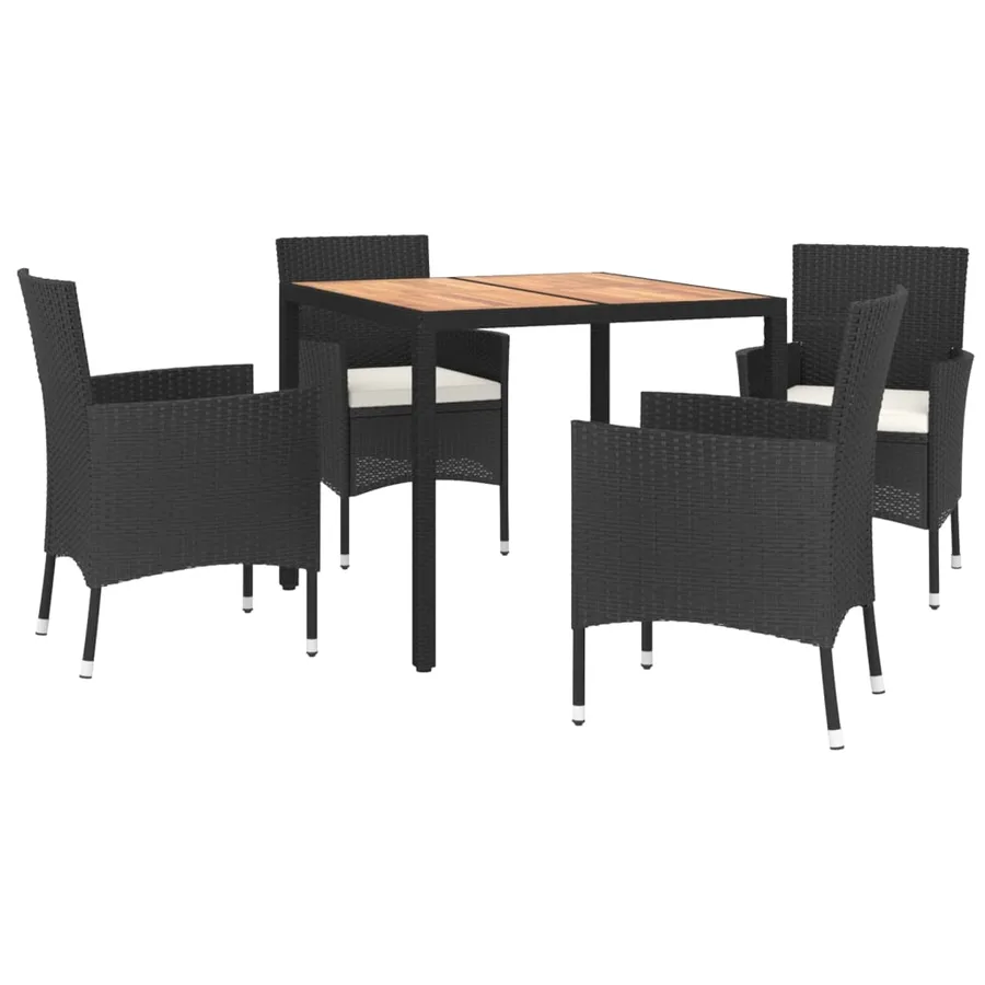 Ensemble à manger de jardin coussins 5pcs Noir Résine tressée - 3