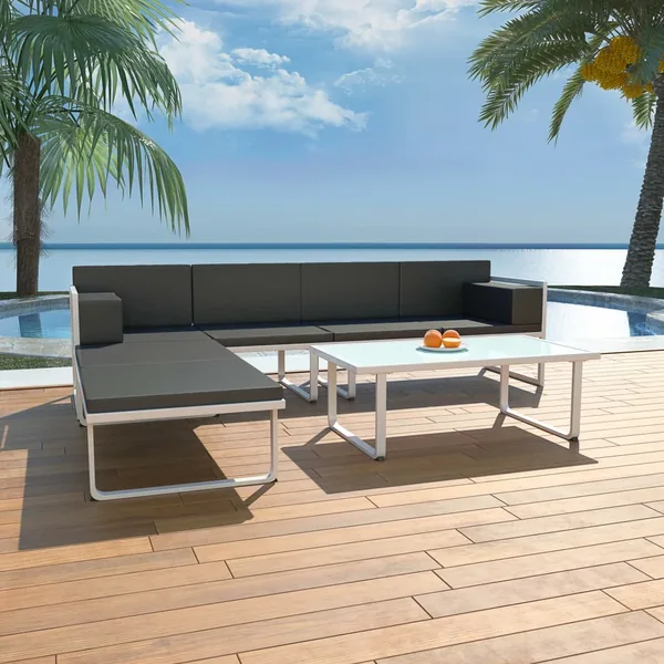 Salon de jardin 4 pcs et coussins Aluminium Noir