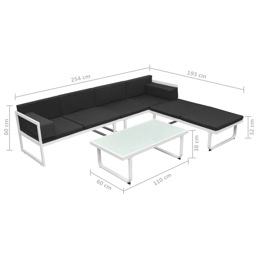 Salon de jardin 4 pcs et coussins Aluminium Noir - 10