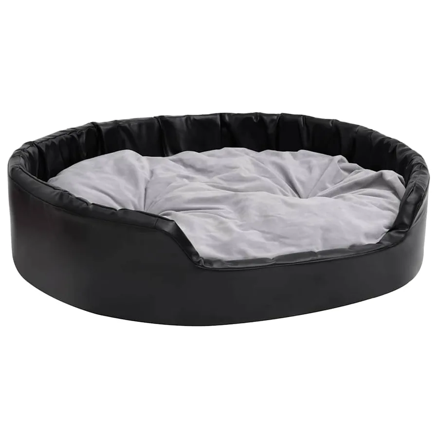Lit chiens Noir et gris 99x89x21 cm Peluche et similicuir - 2
