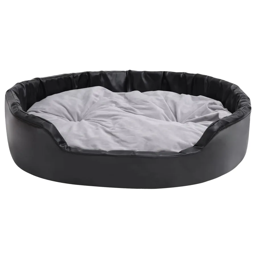 Lit chiens Noir et gris 99x89x21 cm Peluche et similicuir - 3