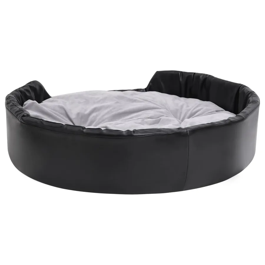 Lit chiens Noir et gris 99x89x21 cm Peluche et similicuir - 4