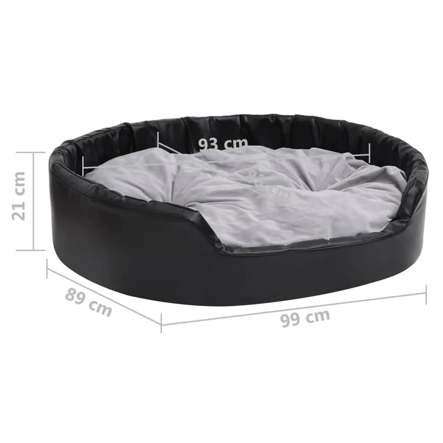 Lit chiens Noir et gris 99x89x21 cm Peluche et similicuir - 8