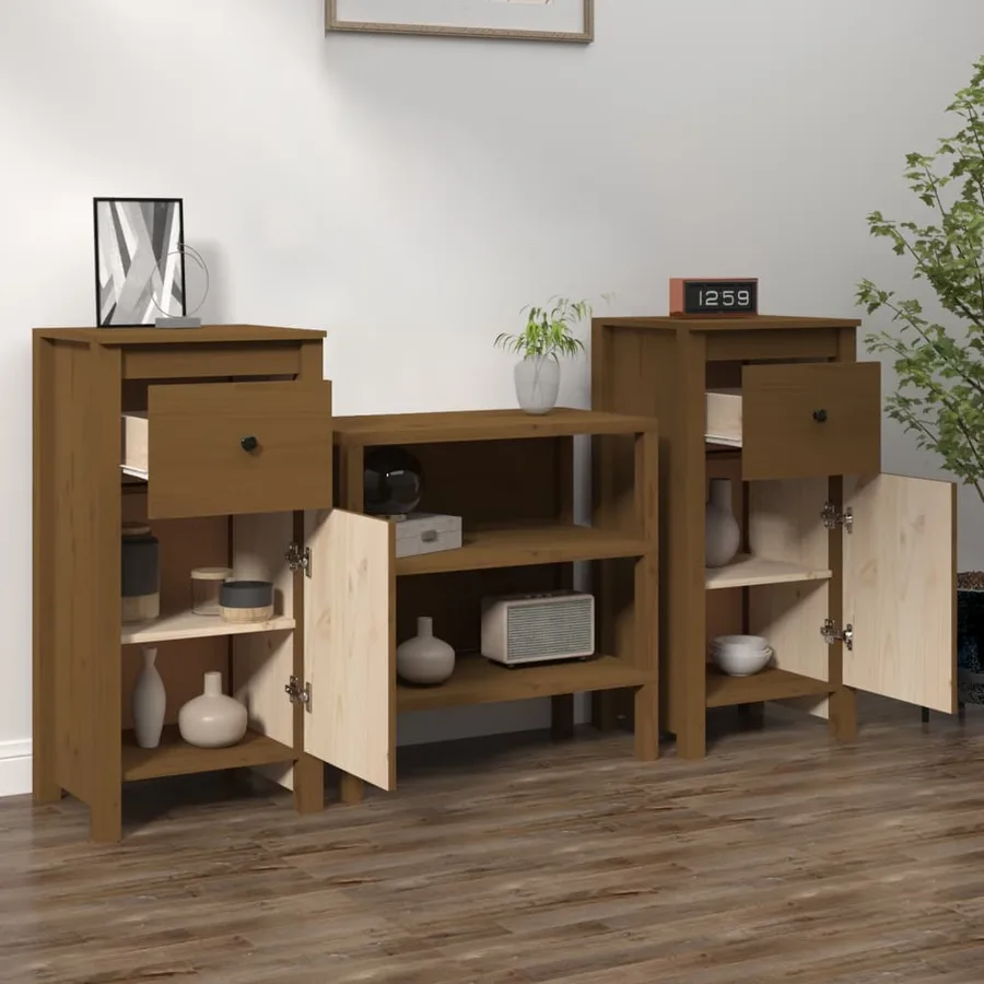 Buffets 2 pcs Marron miel 40x35x80 cm Bois massif de pin - 3