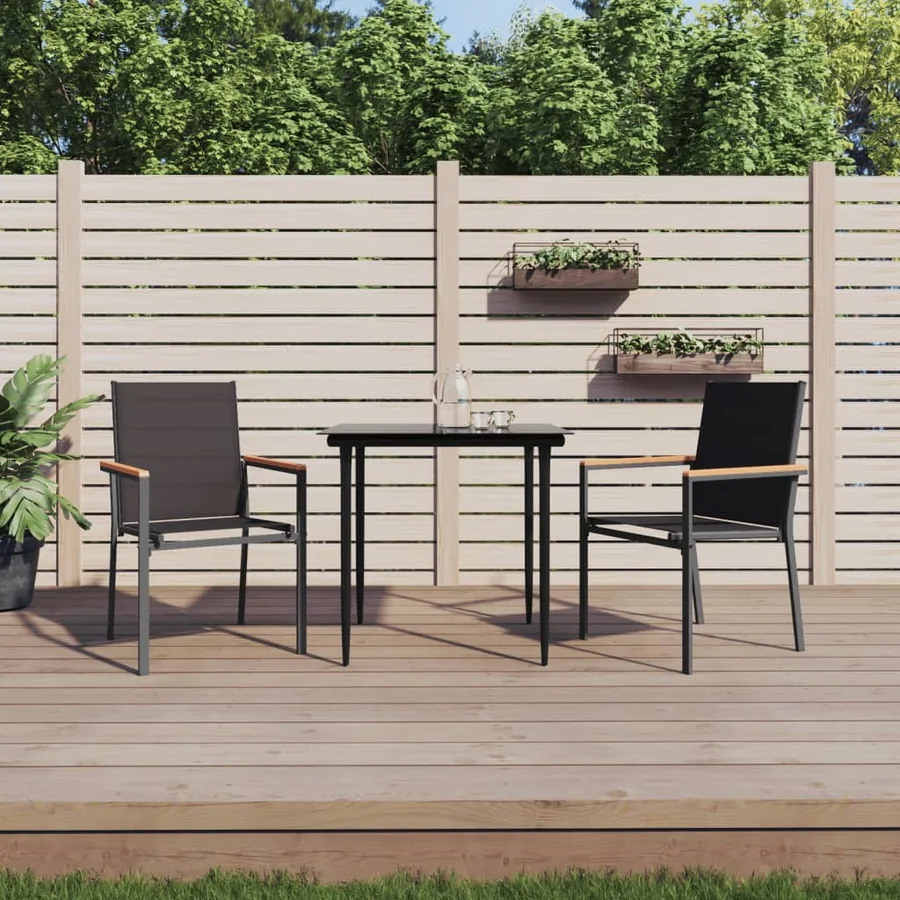 Ensemble à manger de jardin 3 pcs noir textilène et acier