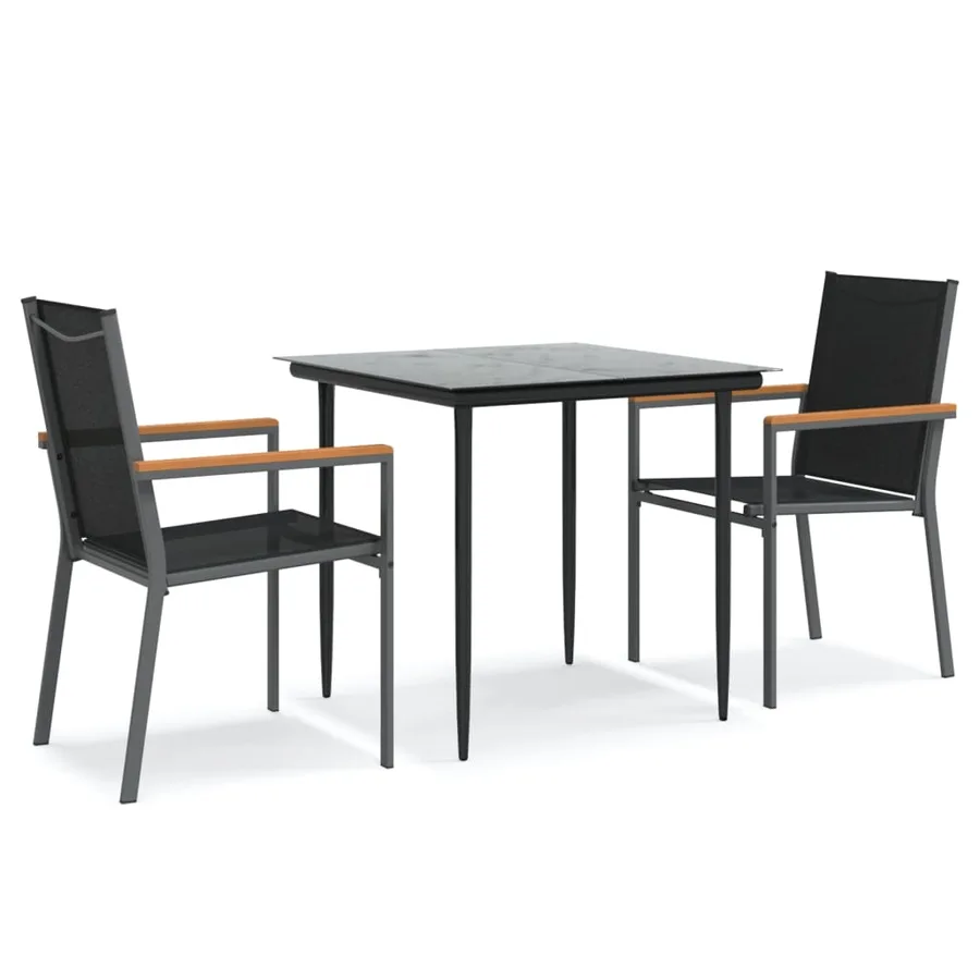 Ensemble à manger de jardin 3 pcs noir textilène et acier - 2