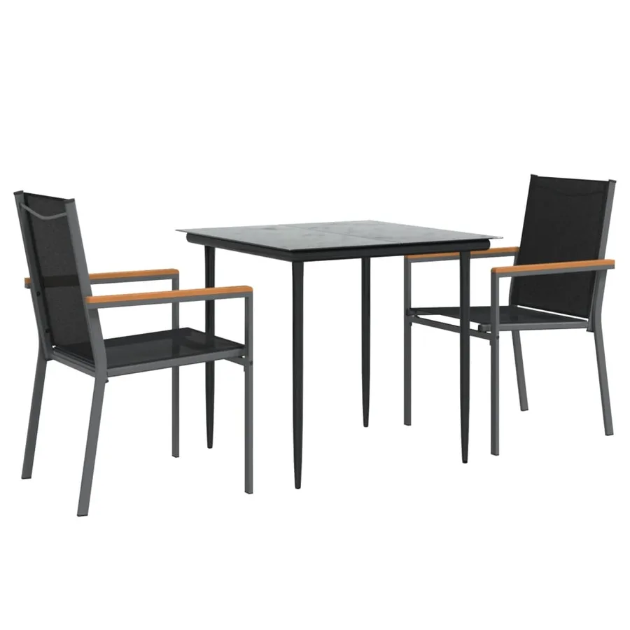 Ensemble à manger de jardin 3 pcs noir textilène et acier - 3