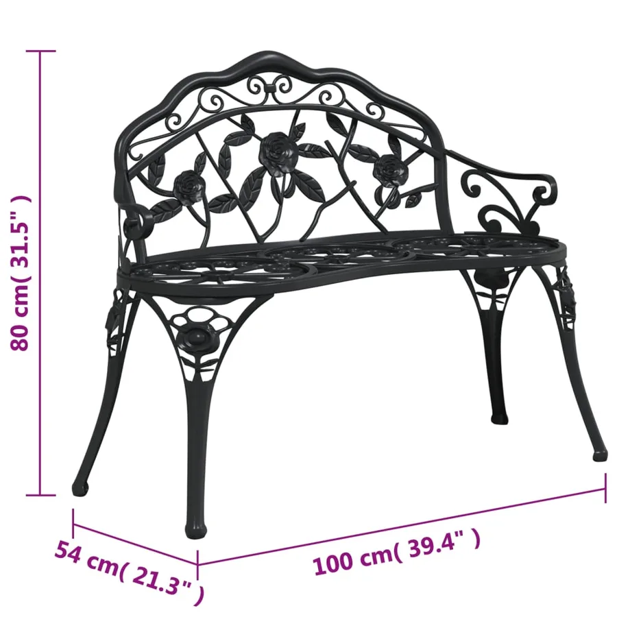 Banc de jardin 100 cm Aluminium coulé Noir - 7