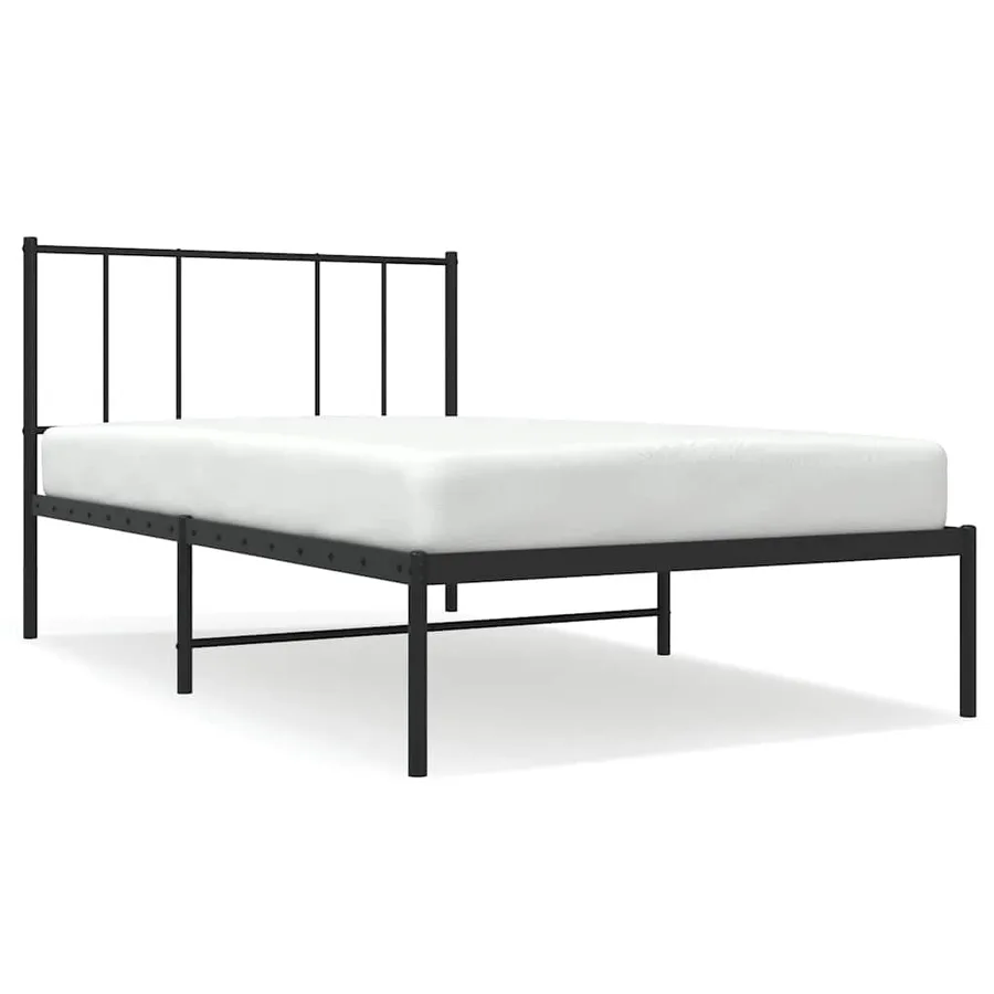 Cadre de lit métal sans matelas avec tête de lit noir 90x190 cm - 2