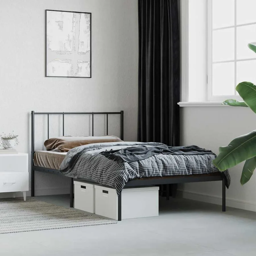 Cadre de lit métal sans matelas avec tête de lit noir 90x190 cm - 4
