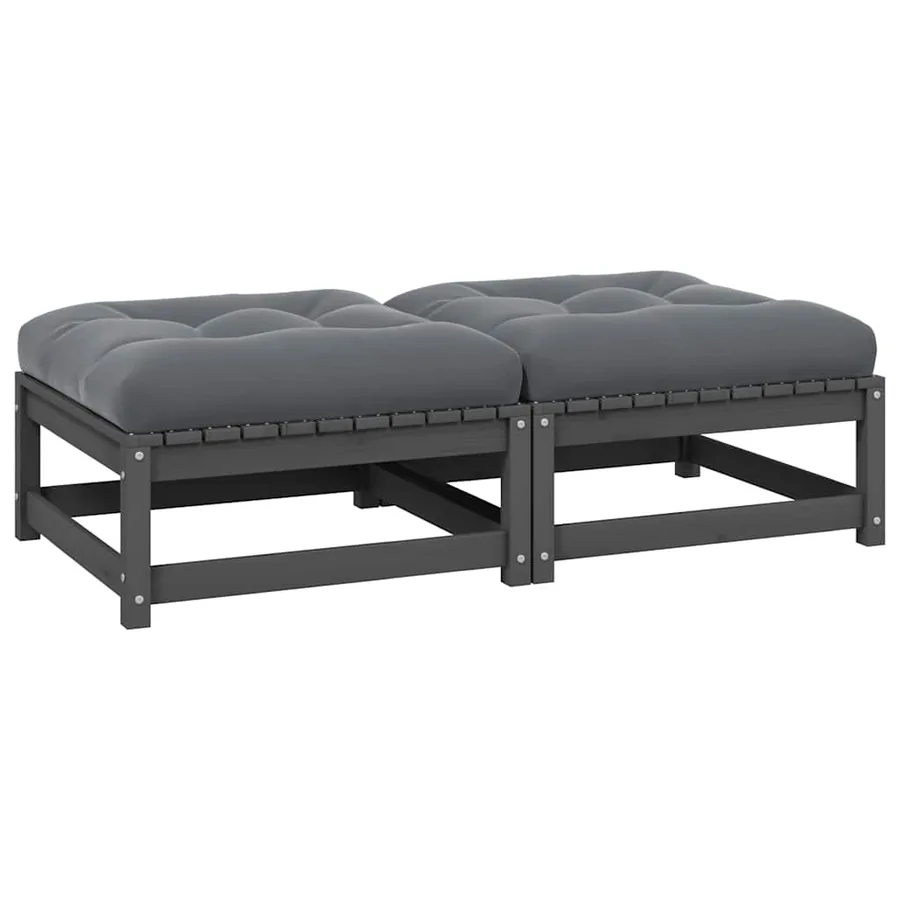 Repose-pieds de jardin avec coussins lot de 2 Gris Bois de pin